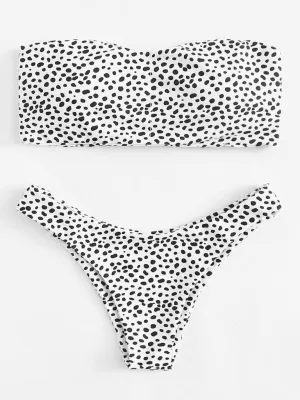 Dot Print Bandeau Bikini Set