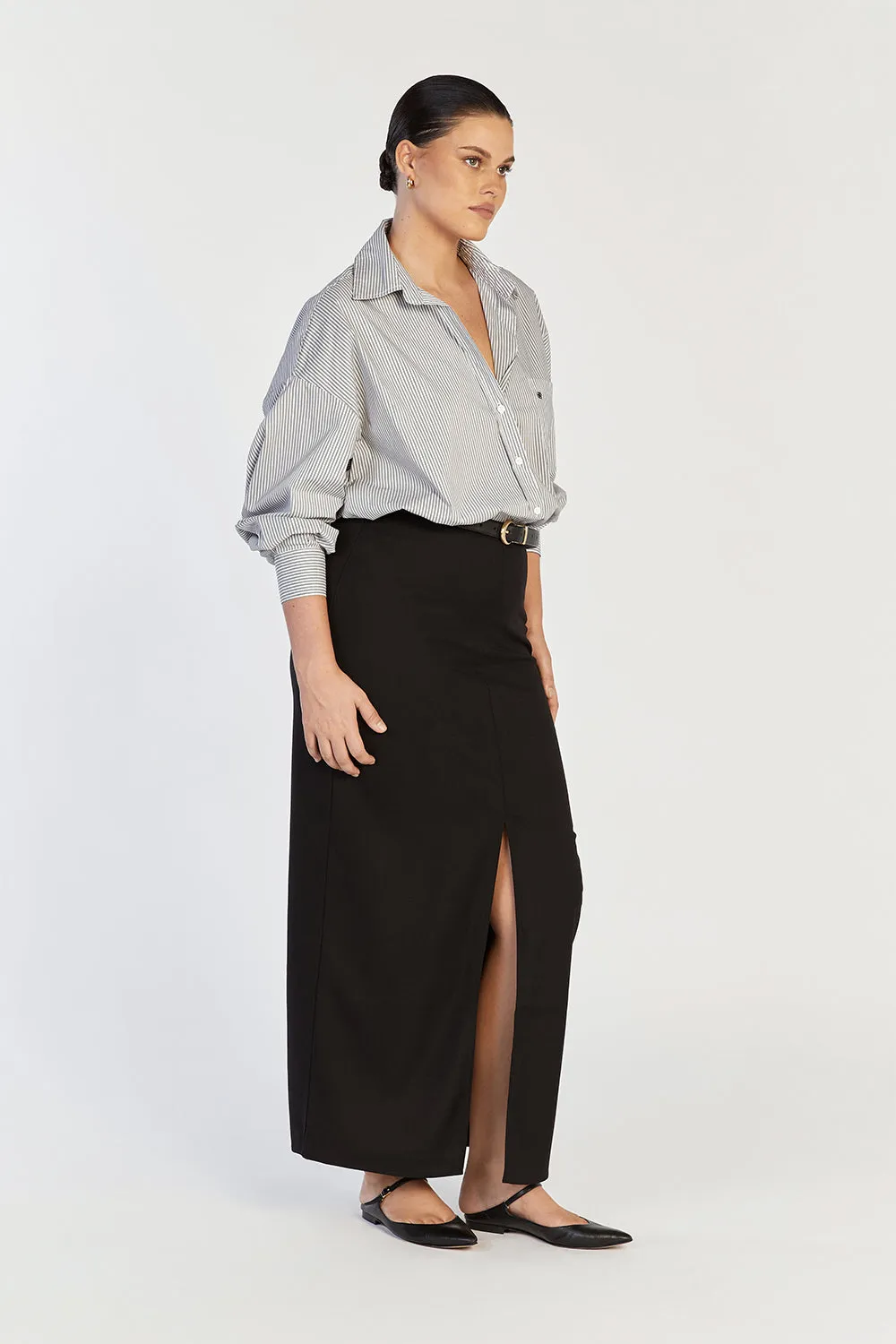 DREW BLACK FRONT MIDI SKIRT