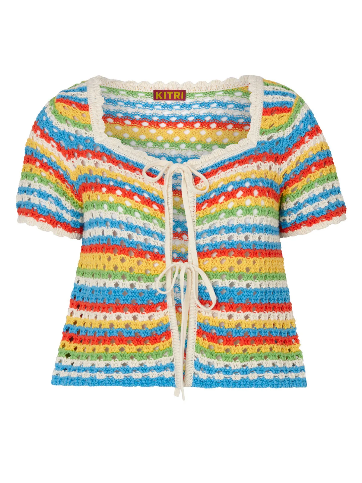 Drew Blue Stripe Crochet Knit Short Sleeve Cardigan