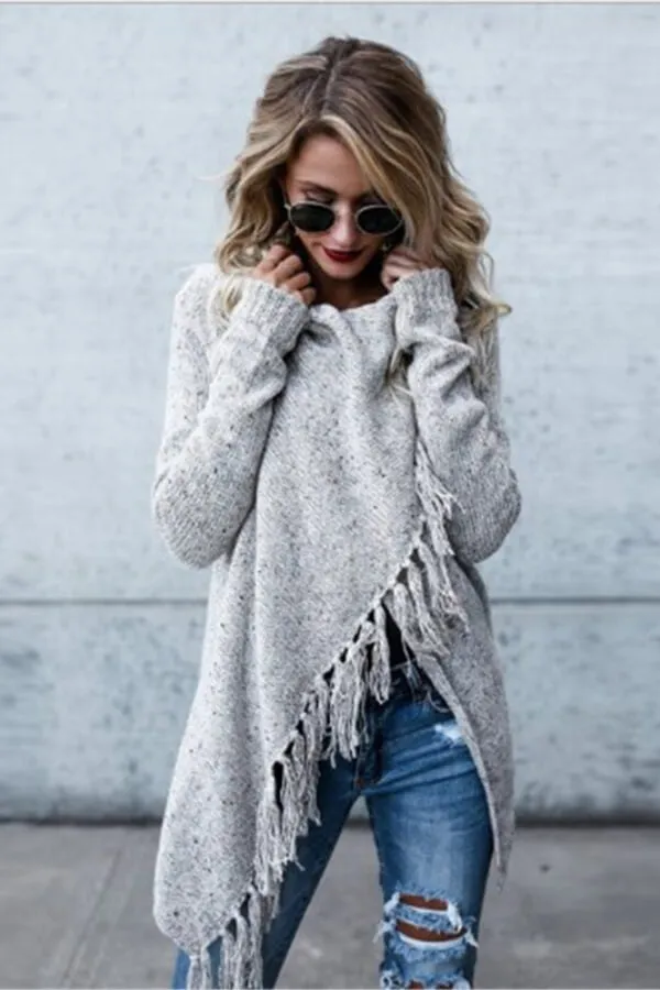 Dunnmall Casual Fringed Slim Sweater Coat