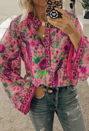 Dunnmall Fashion Casual Floral Print Blouse