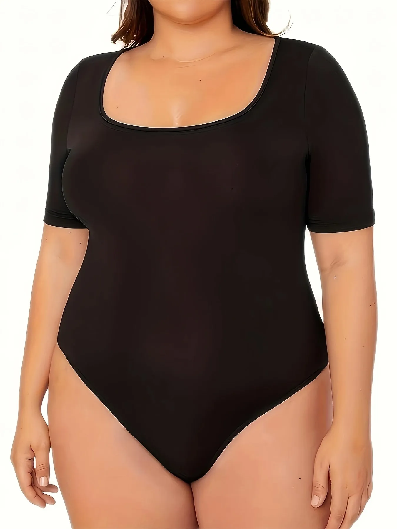 Effortlessly Chic Women's Plus Simple Solid Square Neck Bodysuit