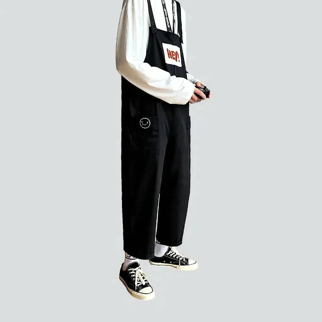 Embroidered baggy men's jean overall