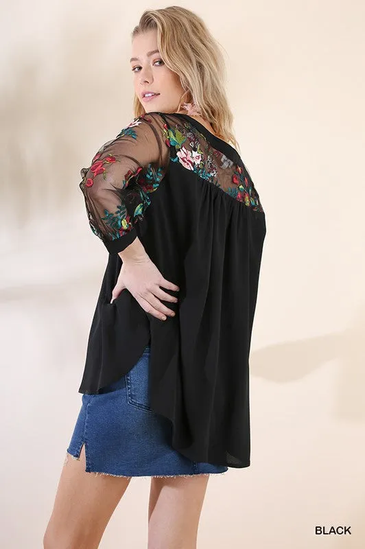 Embroidered Puff Sleeve Blouse