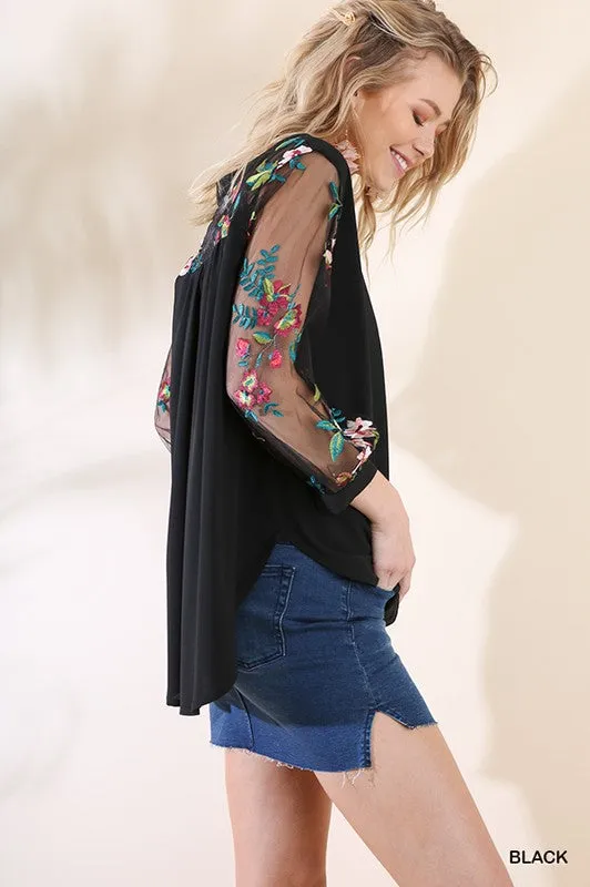 Embroidered Puff Sleeve Blouse