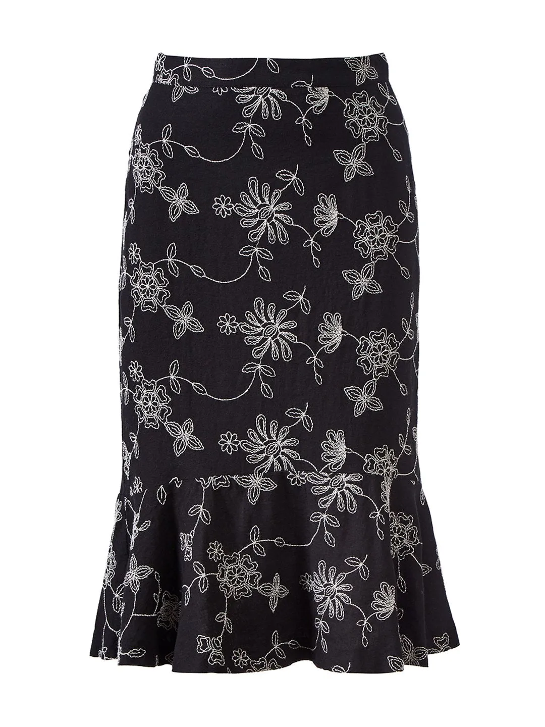 Floral Embroidered Flounce Skirt in Black