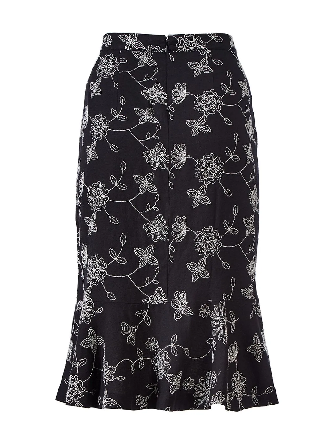 Floral Embroidered Flounce Skirt in Black