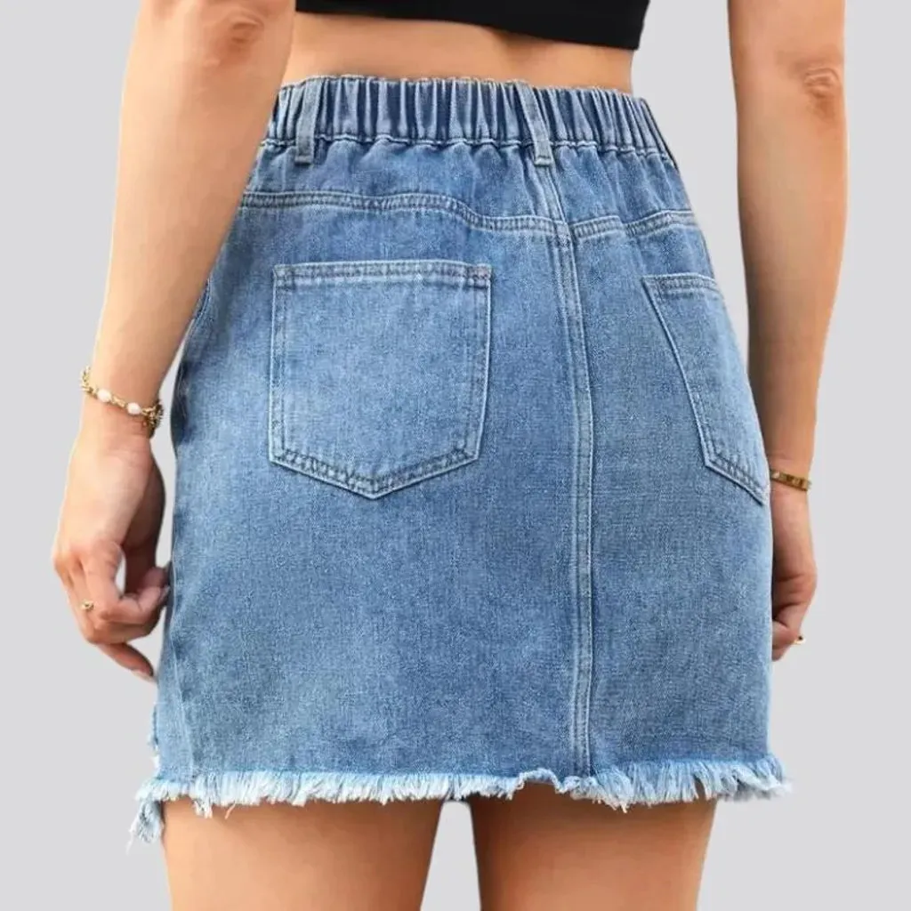 Frayed-hem grunge jeans skirt