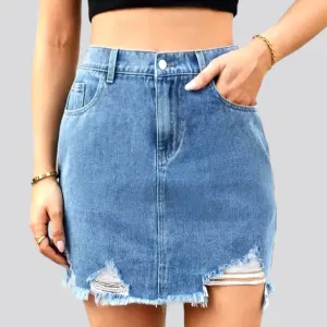 Frayed-hem grunge jeans skirt