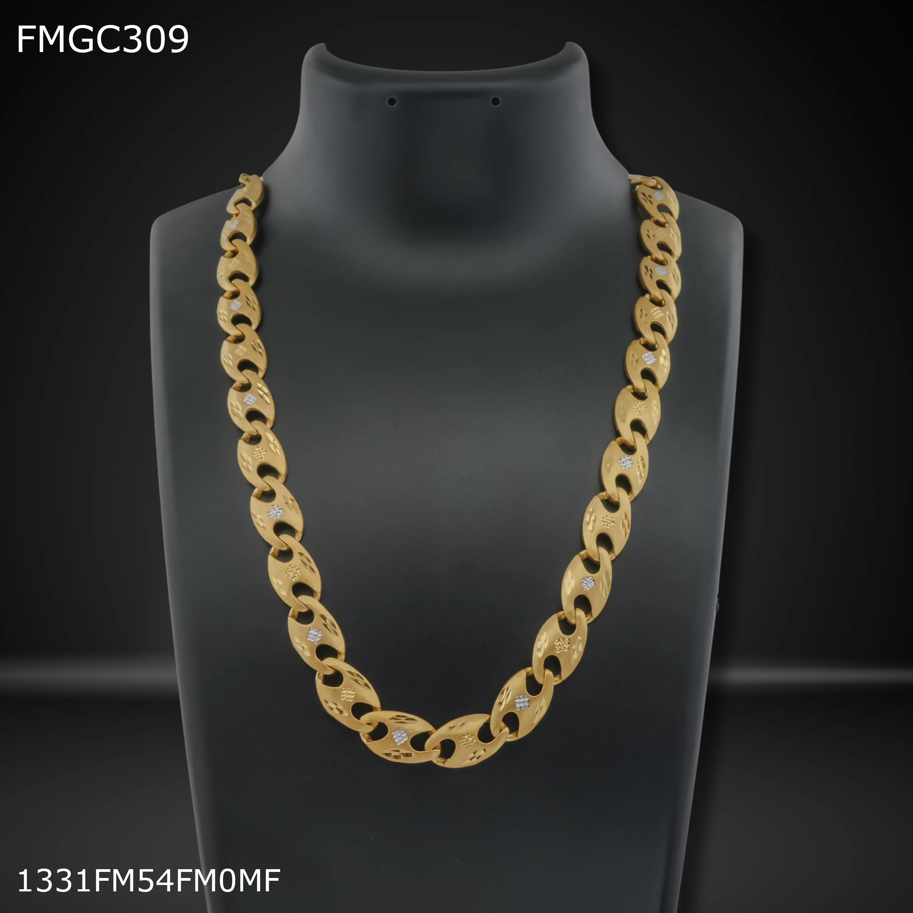 Freemen Fish cuting gold plated chain with ad lock For Men - FMGC309