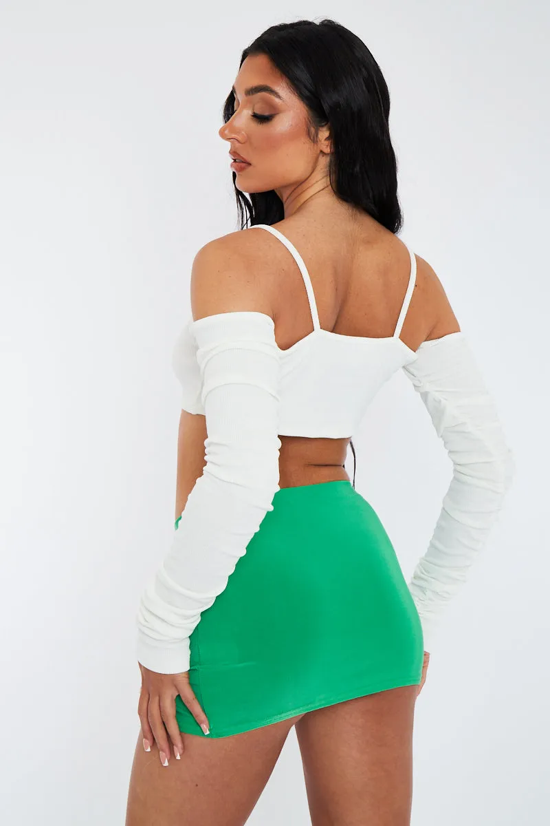 Green Slinky Slit Hem Micro Mini Skirt - Jaya