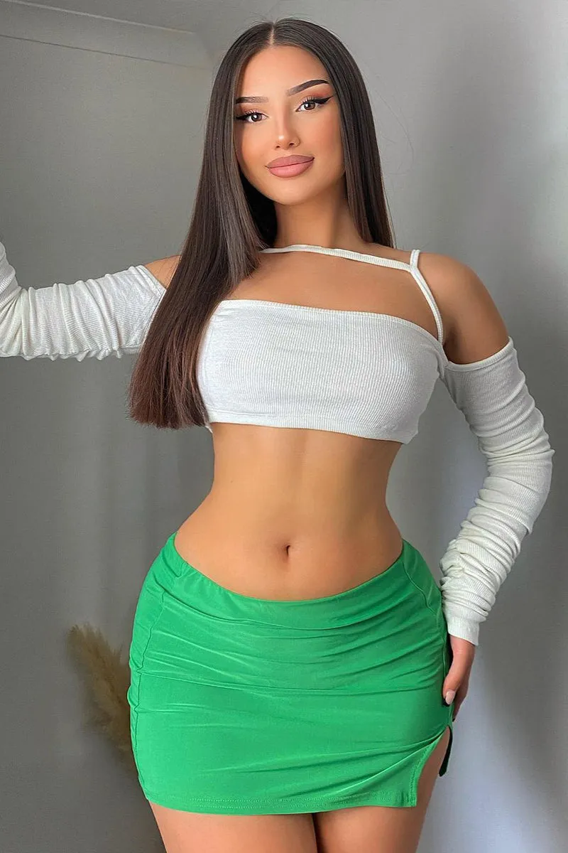 Green Slinky Slit Hem Micro Mini Skirt - Jaya