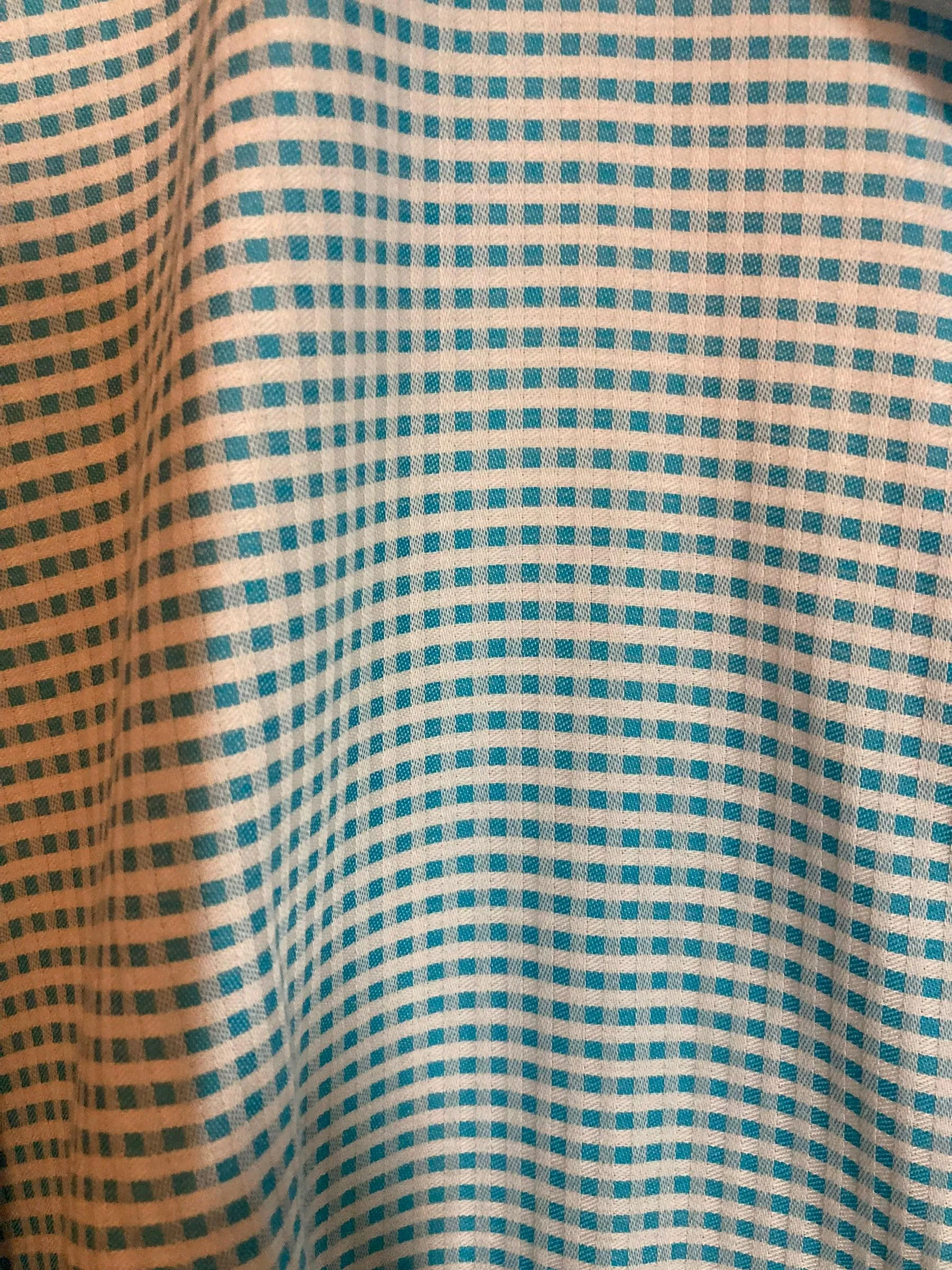 Hawes & Curtis Cotton Turquoise Blue Checked Fitted Short Sleeved Blouse UK Size 12