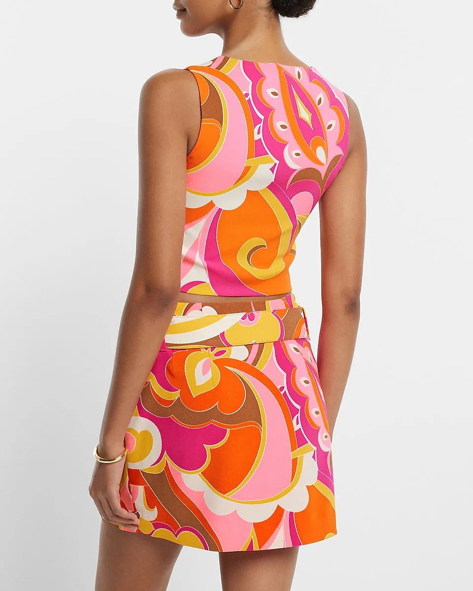 High Waisted Printed Belted Mini Skirt in Multi