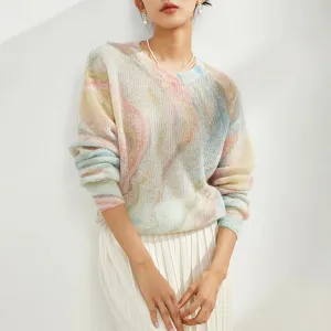 Hit Color Casual Knitting Sweaters For Women Round Neck Long Sleeves Temperament Chic Sweater Female Fashion