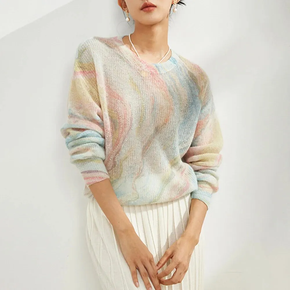 Hit Color Casual Knitting Sweaters For Women Round Neck Long Sleeves Temperament Chic Sweater Female Fashion