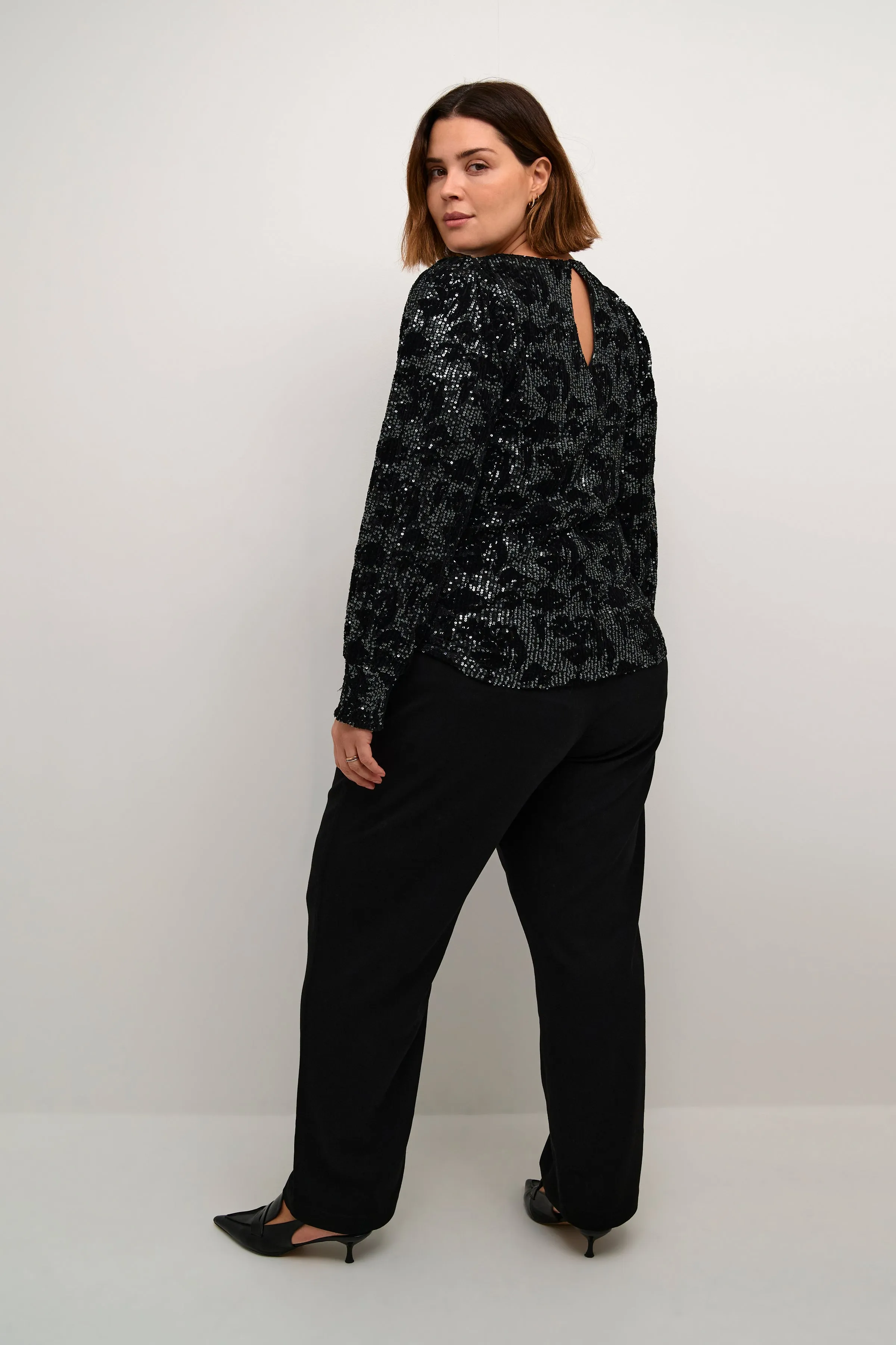 Kaffe Curve Brit Sequin Blouse in Black