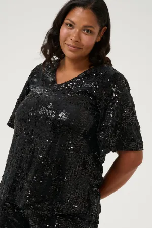 Kaffe Curve Nicoleen Sequin Blouse in Black