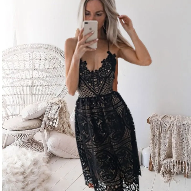 Lace dress with sexy halter, party elegance