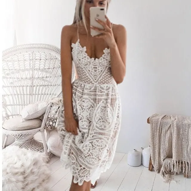 Lace dress with sexy halter, party elegance