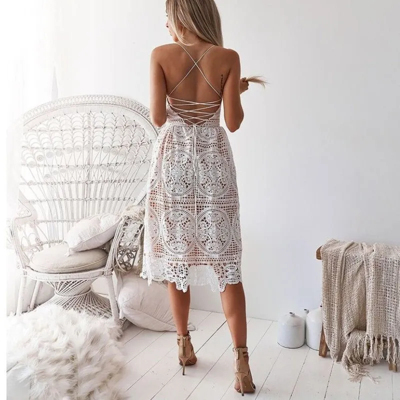 Lace dress with sexy halter, party elegance