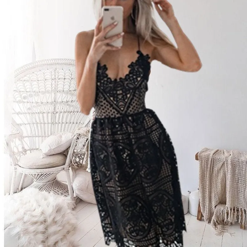 Lace dress with sexy halter, party elegance