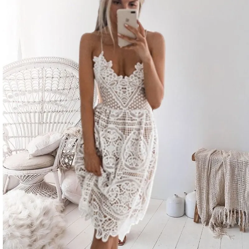 Lace dress with sexy halter, party elegance