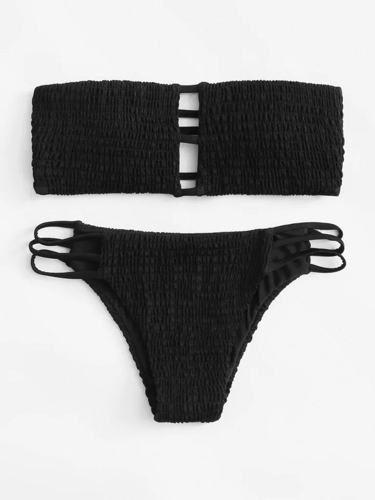 Ladder Cut Out Ruched Bikini Set