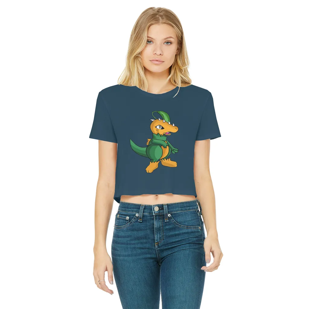 Leafasaur Classic Women's Cropped Raw Edge T-Shirt