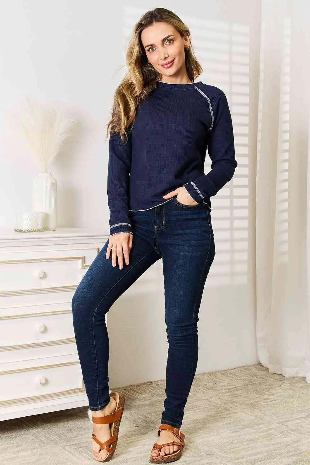 Long Raglan Sleeve Round Neck Top