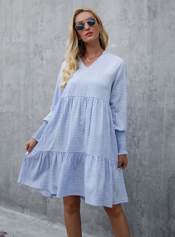 Long Sleeve Big Swing V-neck Dress