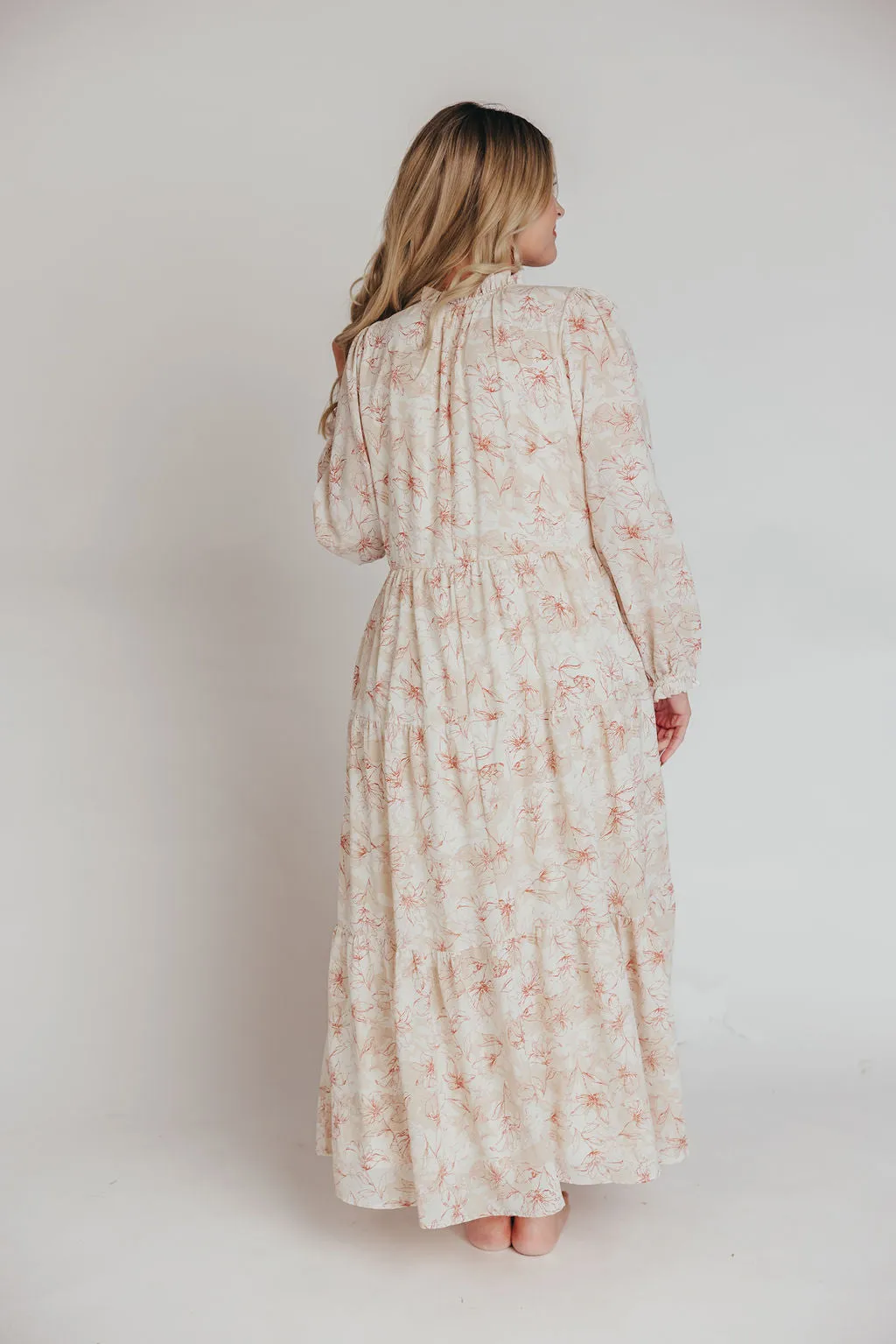 Mallory Long-Sleeved Maxi Dress with Tassel in Terracotta Floral - Bump Friendly - Inclusive Sizing (S-3XL)