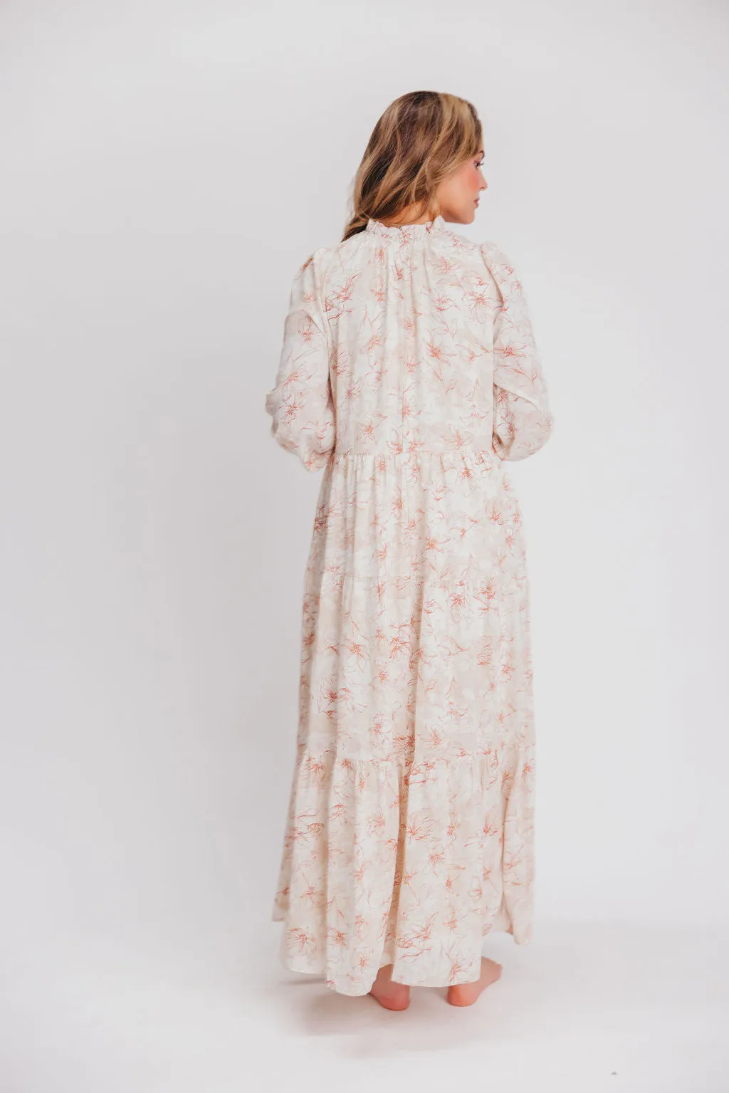 Mallory Long-Sleeved Maxi Dress with Tassel in Terracotta Floral - Bump Friendly - Inclusive Sizing (S-3XL)