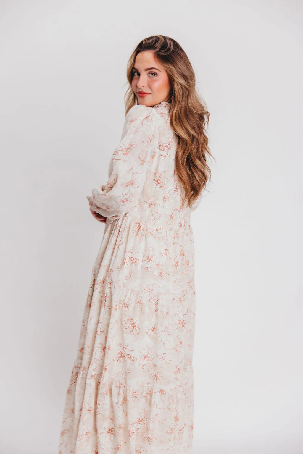 Mallory Long-Sleeved Maxi Dress with Tassel in Terracotta Floral - Bump Friendly - Inclusive Sizing (S-3XL)