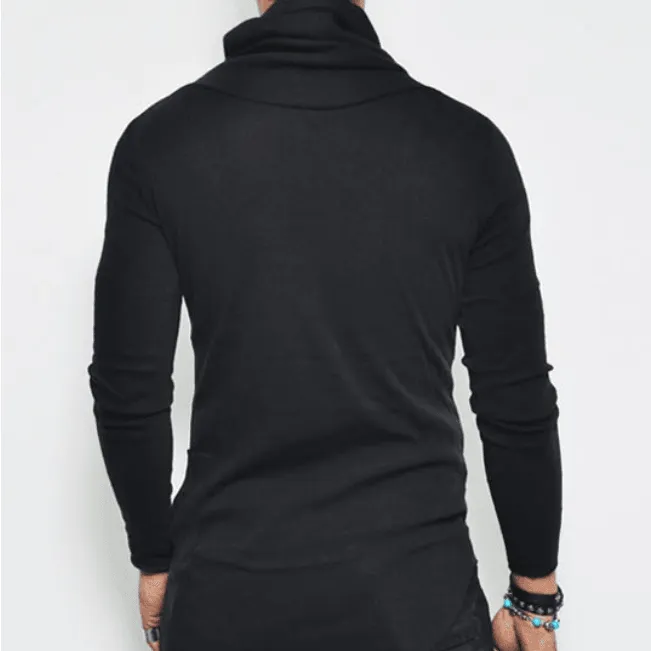 Men's Casual Cowl Neck Asymmetric Sweater