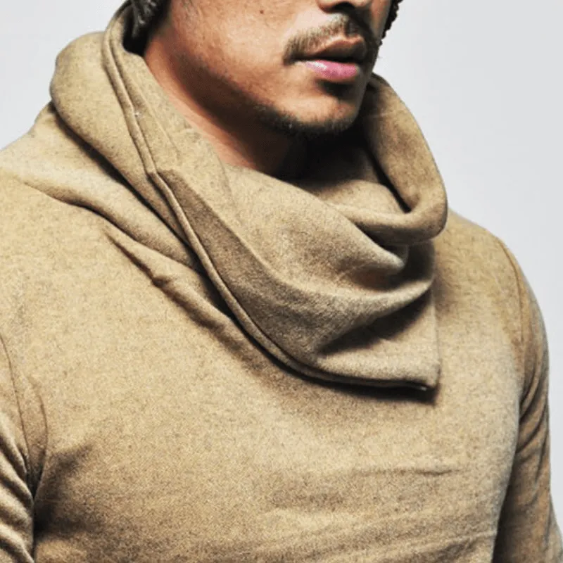 Men's Casual Cowl Neck Asymmetric Sweater