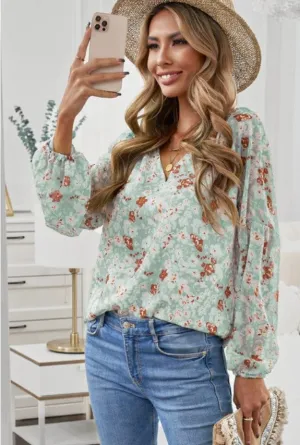 Mint Green Shear Floral Print Top  - #6615-6619