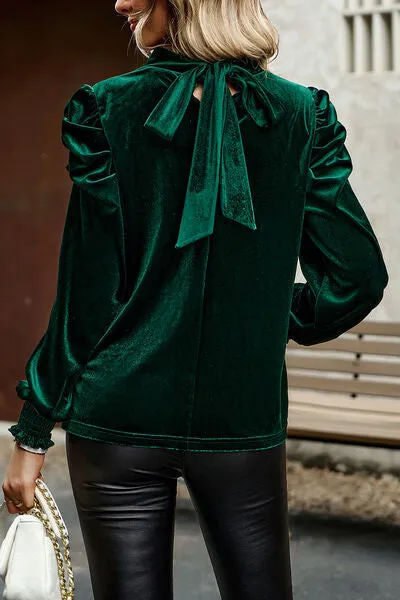 Mock Neck Puff Sleeve Blouse