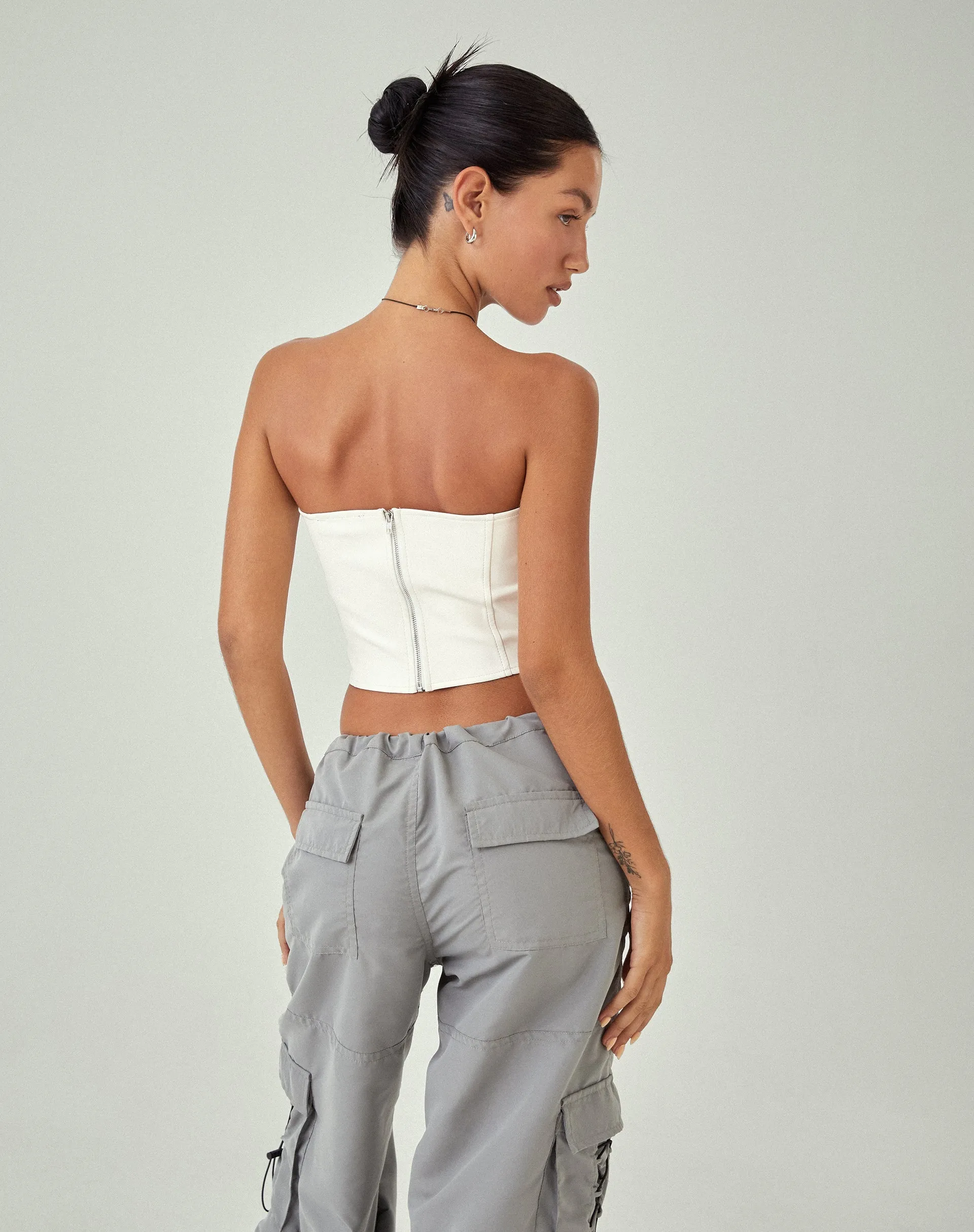 MOTEL X JACQUIE Dena Corset Top in PU Off White