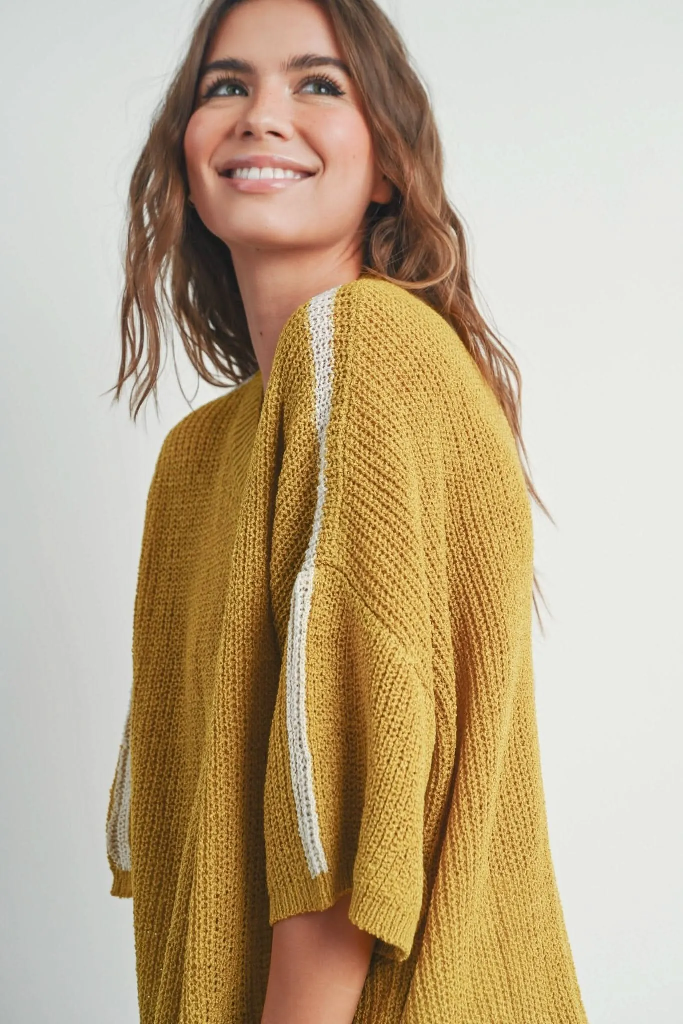 Mustard   Ivory Knitted Loose Sweater