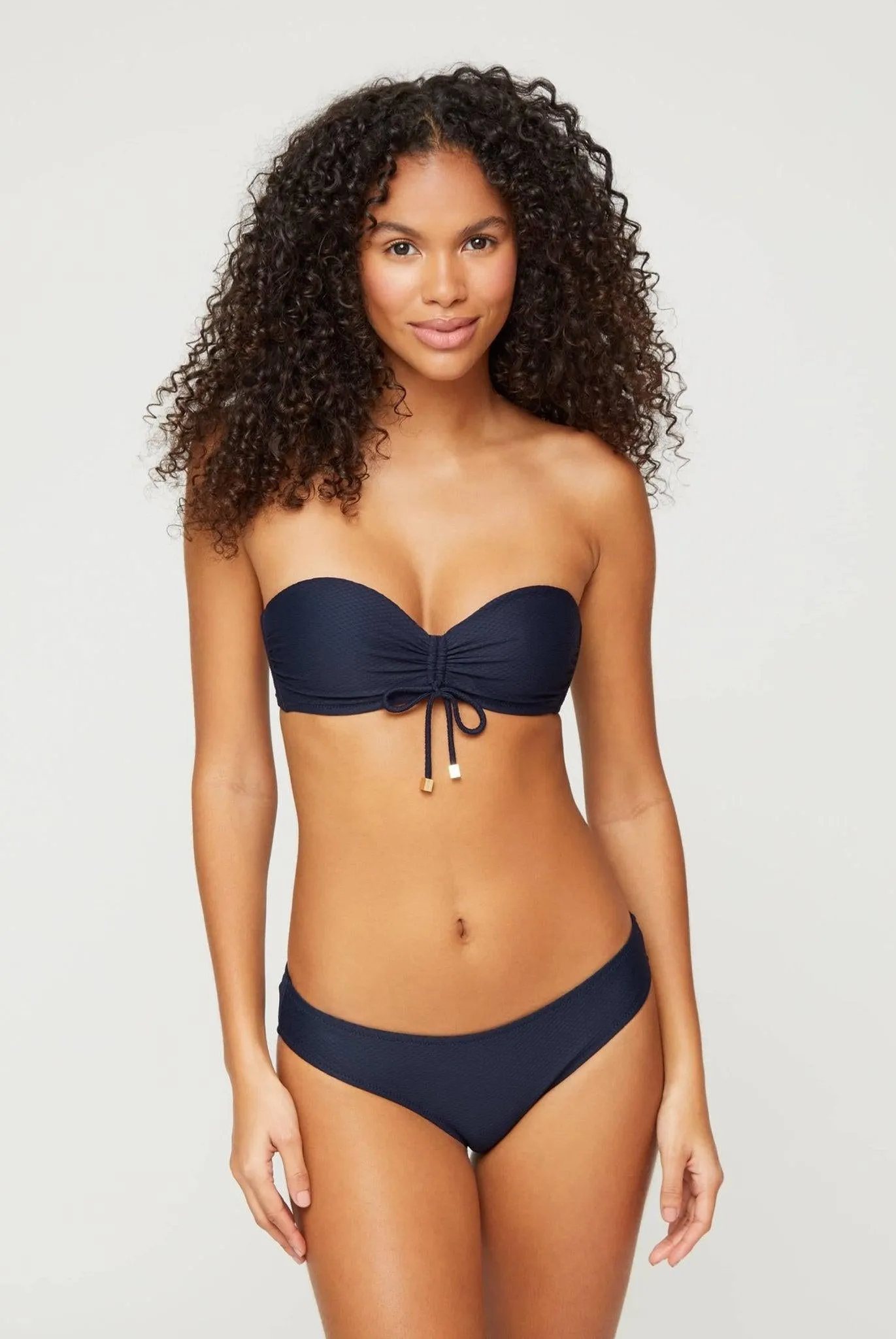 Navy Ruched Bandeau Bikini