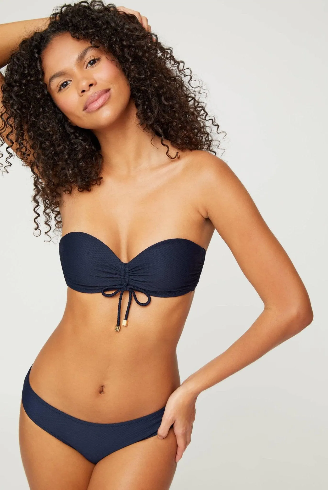 Navy Ruched Bandeau Bikini