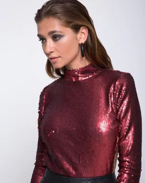 Nix Backless Bodice in Fishcale Matte Sequin Wine