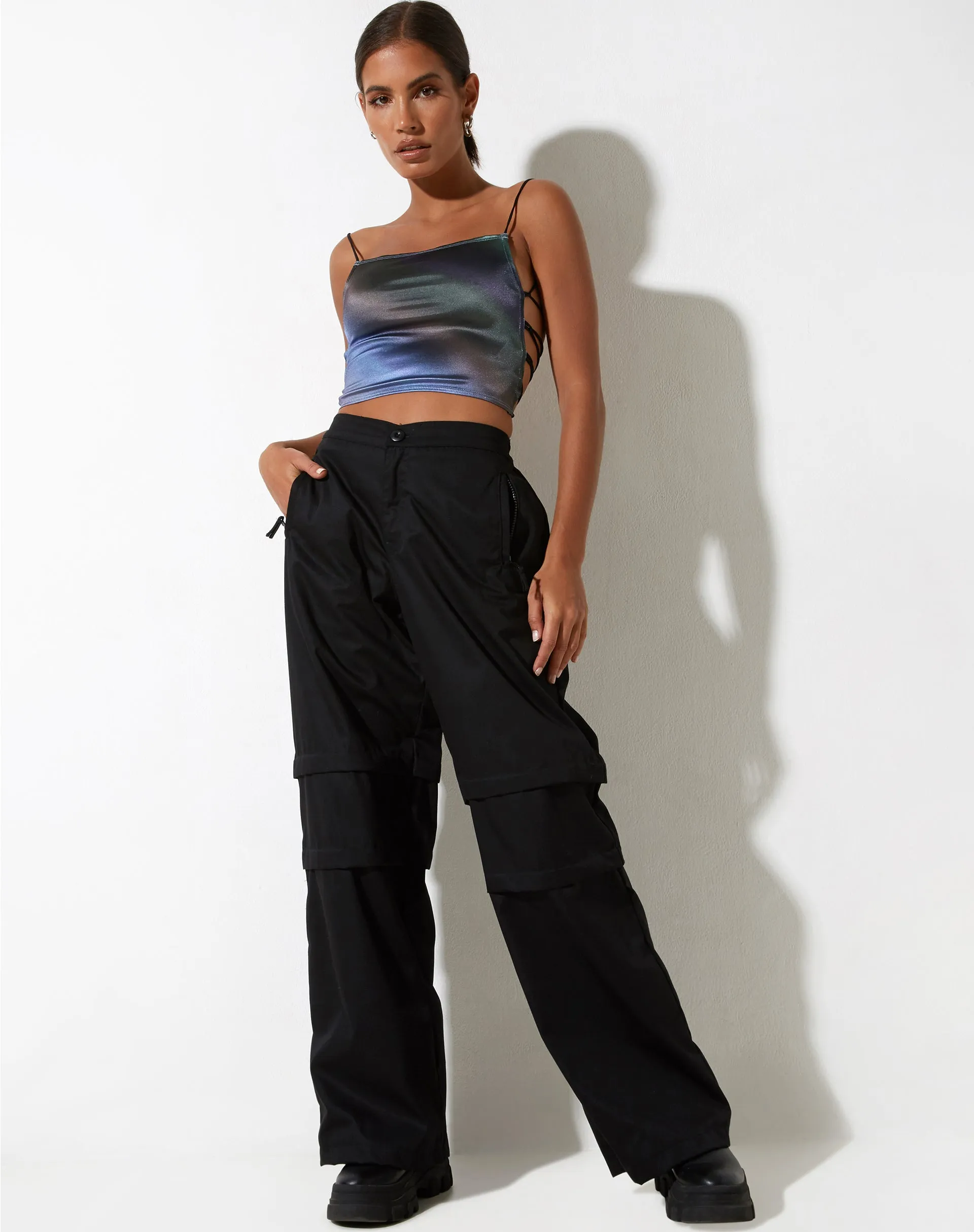 Ozka Crop Top in Satin Petrol Ombre