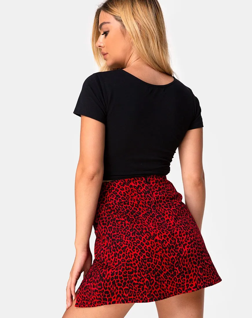 Pelmet Mini Skirt in Coloured Animal Red