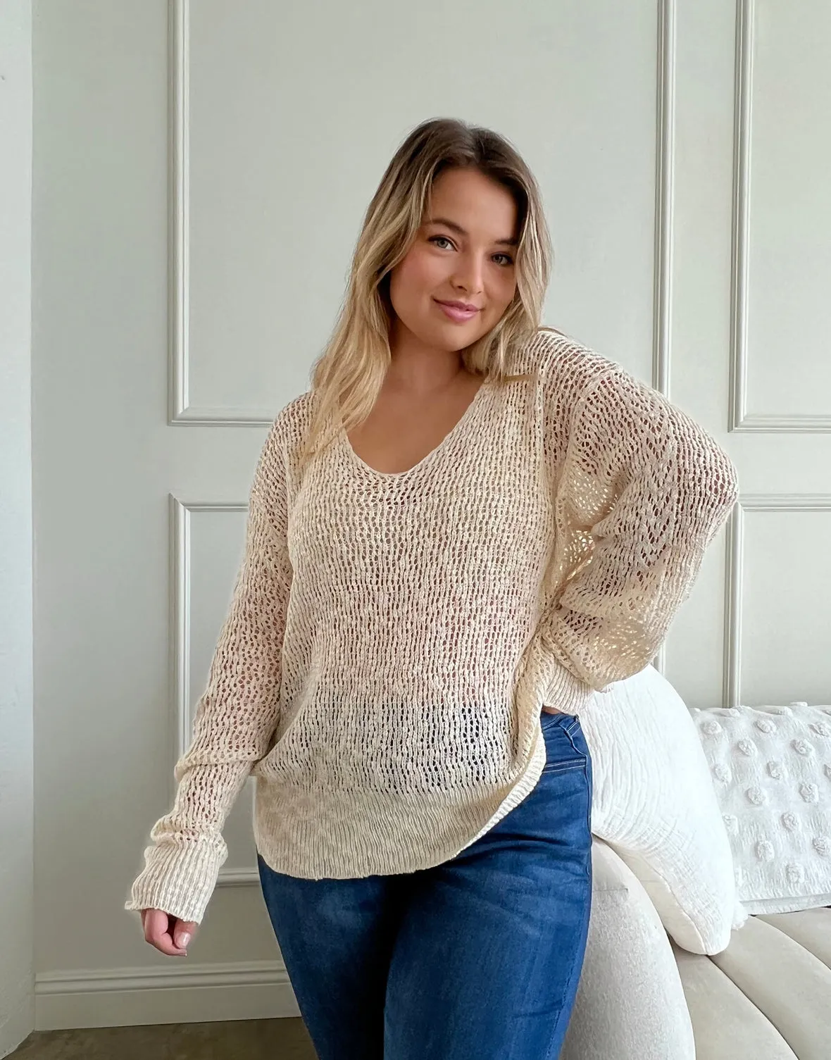 Plus Size Airy Crochet Sweater