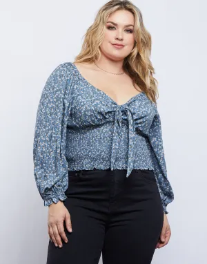 Plus Size Capulet Front Tie Top