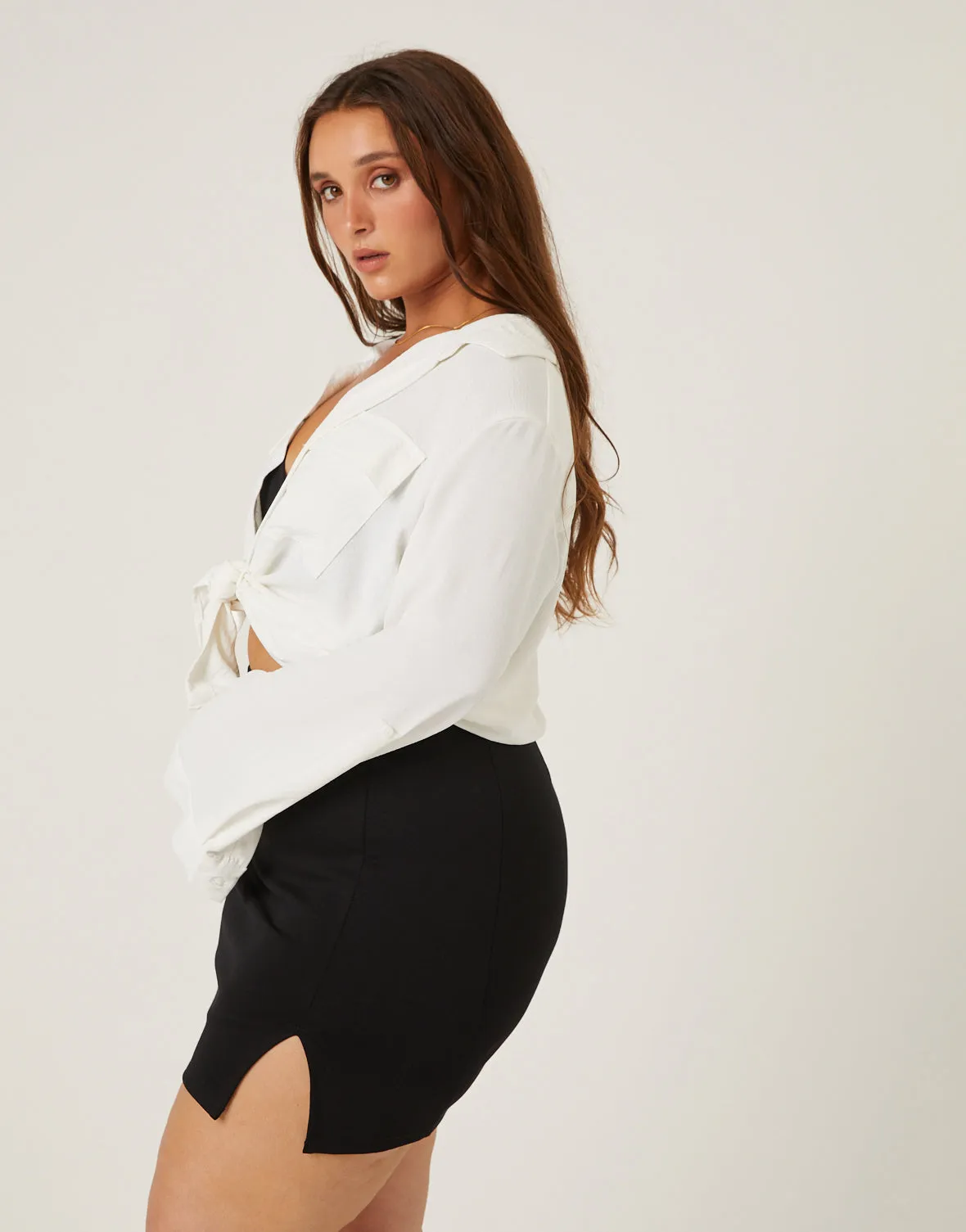 Plus Size Side Slit Mini Skirt