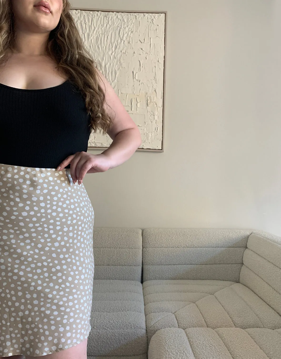 Plus Size Spotted Woven Skirt