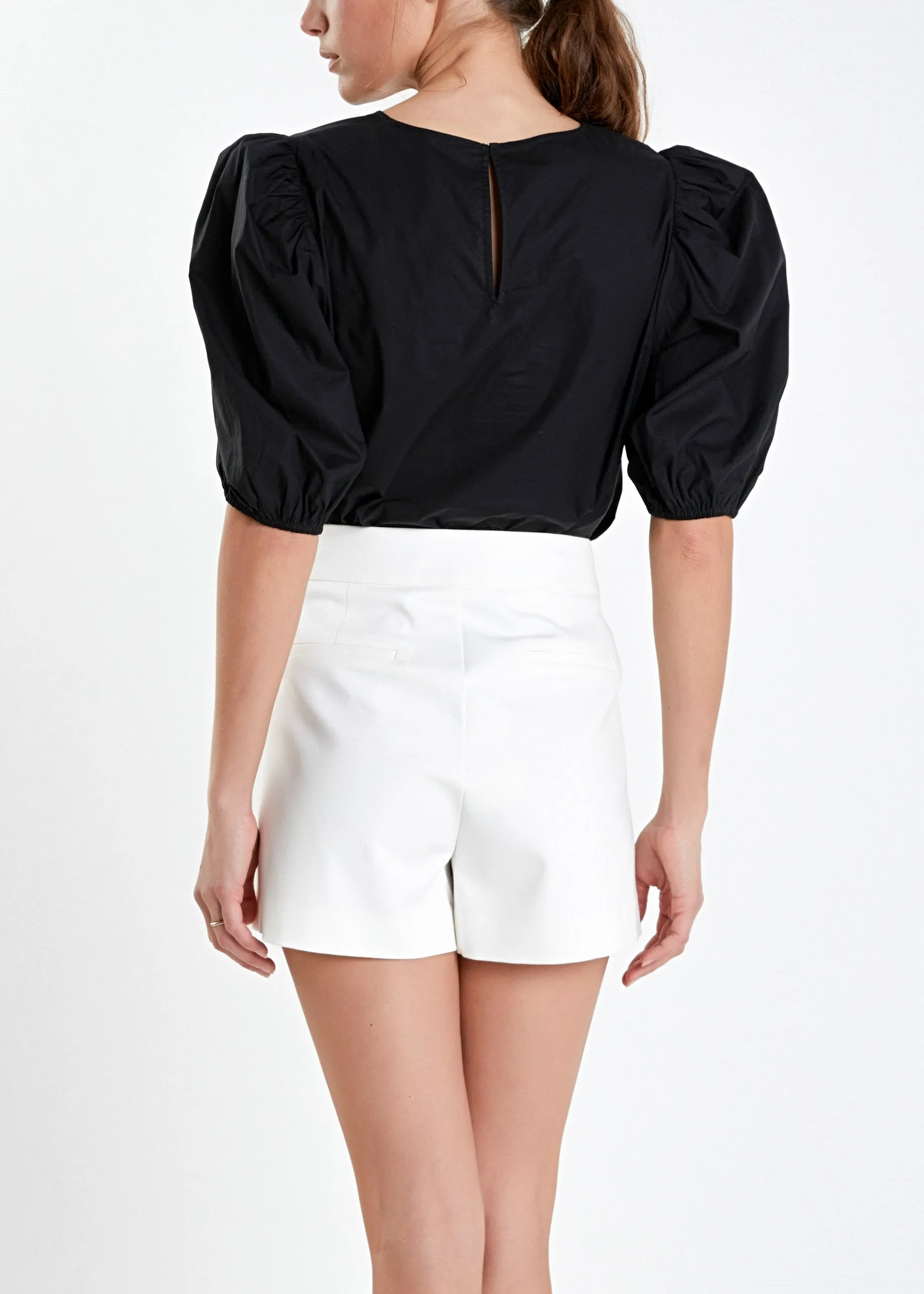 Poplin Black Puff Sleeve Top